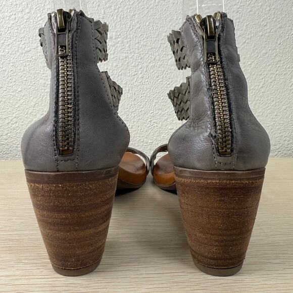 Sundance Gray Brown Woven Braided Open Toe Block Heel Sandals Boho 37 6.5 7 - Picture 4 of 9